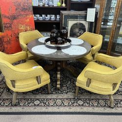 Vintage Gold Upholstered Chairs w/ Round Dining Table