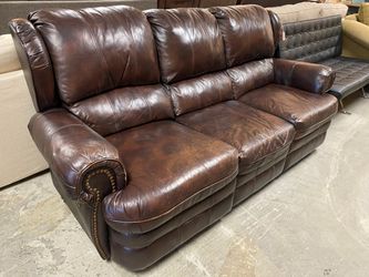 Chocolate Manual Reclining Roll Arm Sofa w/ Nailhead Trim