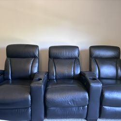 Power Reclining Home Theater Seating Leather