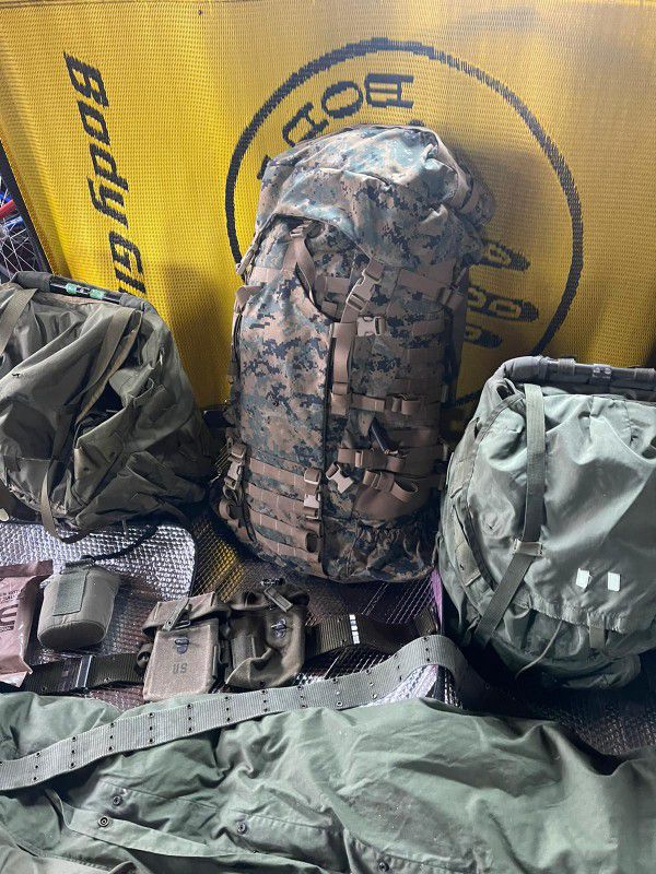 Army military technical backpacks sleeping bag etc