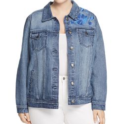 Seven7 Jeans Floral-Embroidered Denim Jacket W Size L