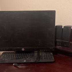 Computer Monitor, Keyboard And Speakers 