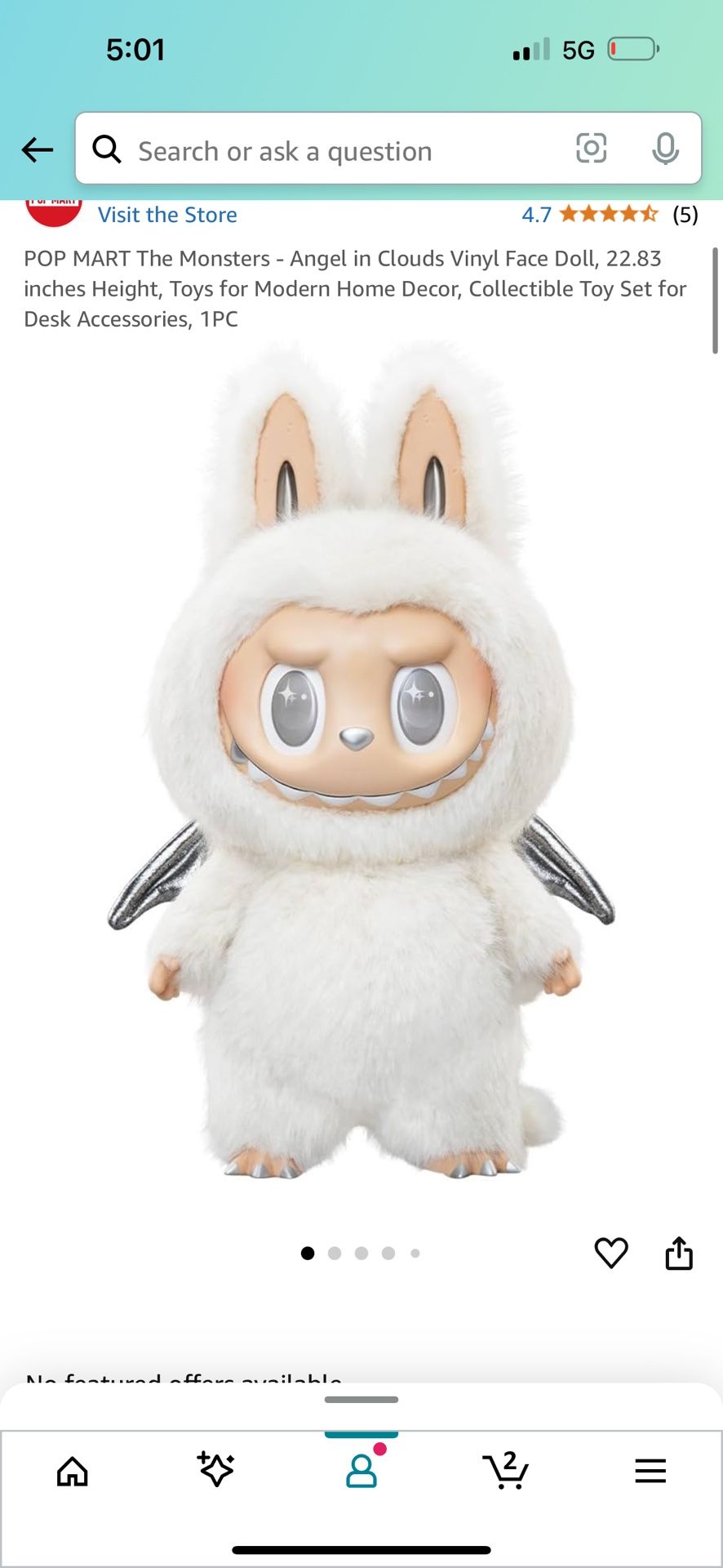 POP MART The Monsters - Angel in Clouds Vinyl Face Doll, 22.83 inches Height, Toys for Modern Home Decor, Collectible Toy Set for Desk Accessories, 1P