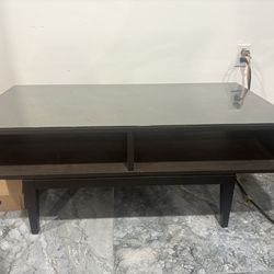 Modern Black Coffee Table with Glass Top & Storage