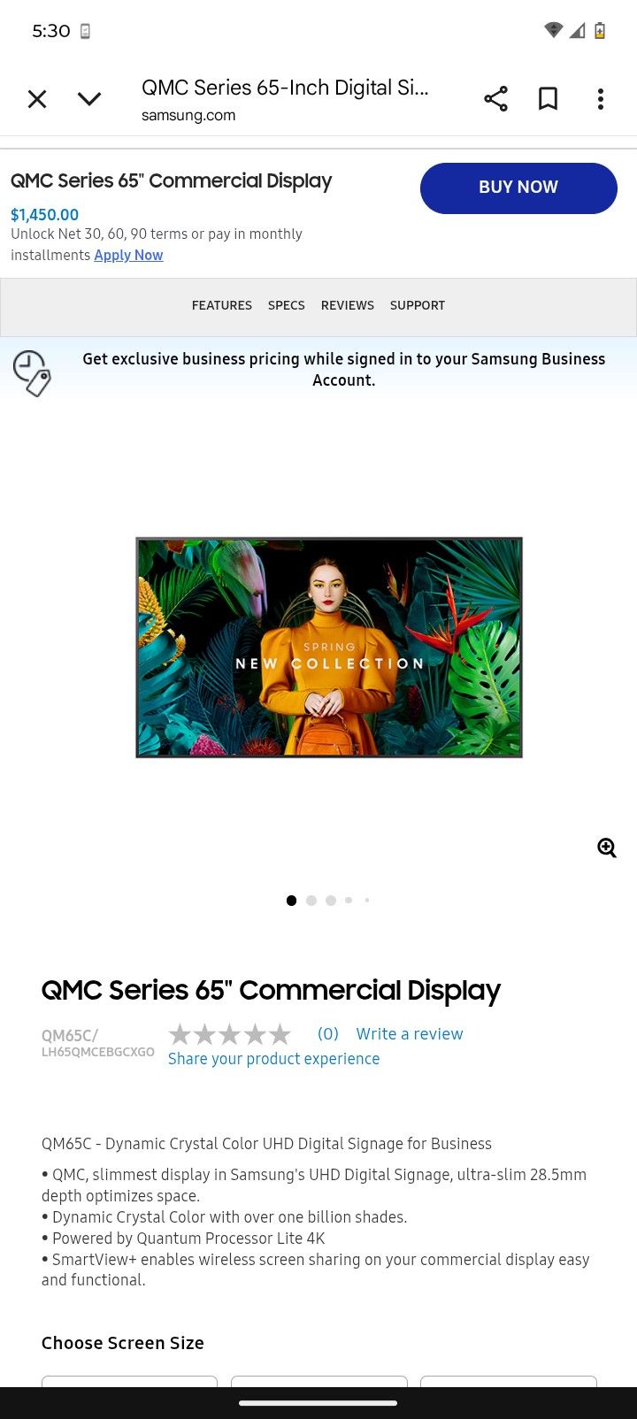 Samsung Digital Display Signature Series 65"