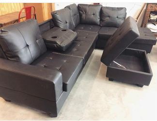 Heights Black Faux Leather Reversible Sectional With Storage