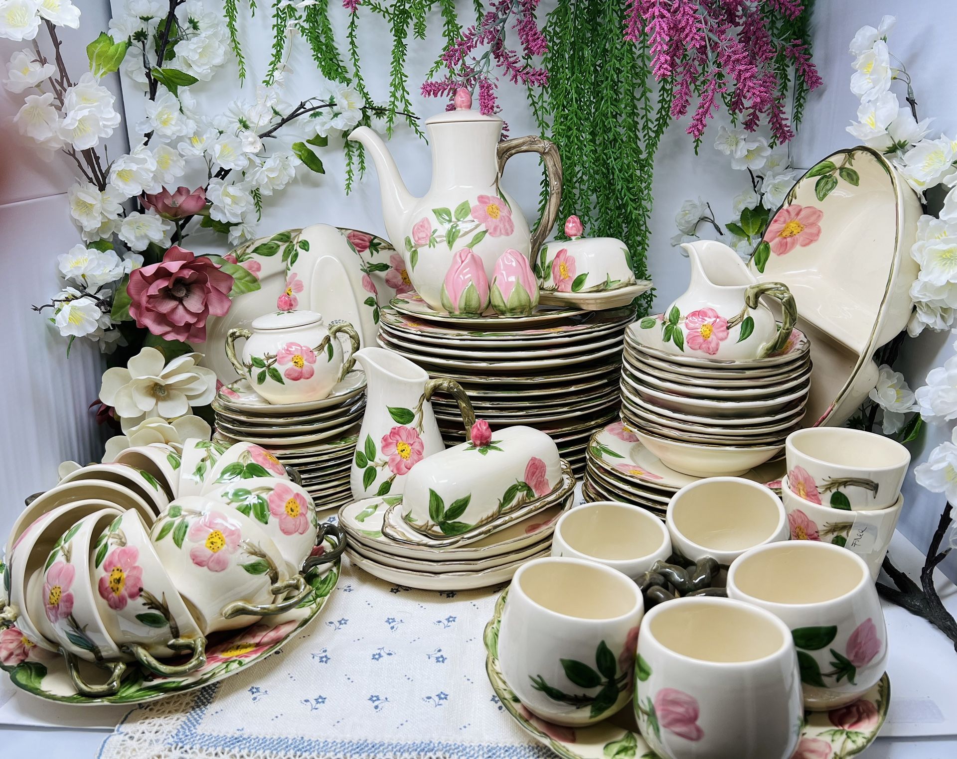 Franciscan Style Hand-Painted Pink Rose Dinnerware β 75 Pieces