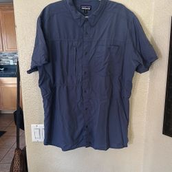 Patagonia Gallegos Men’s Blue Zipper Pocket Short Sleeve Hiking Shirt XXL
