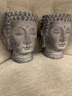 2 Asian Zen Buddha Goddess Head Statue Planters For Garden Or Inside. New Pots. Never Used. PAIR ONLY $50. Or 1 Planter $30. Cannot Negotiate.