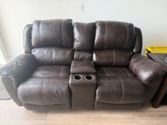 Italian leather dual electronic love seat