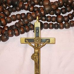 Antique Priest/Nun's Golgotha Crucifix w Prayer Beads