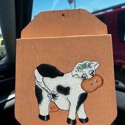 Wooden hand painted cow decor