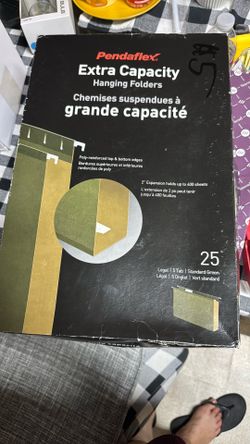 Pendaflex Extra Capacity Reinforced Hanging File Folders, 2", Legal Size, Standard Green, 1/5 Cut, 25/BX