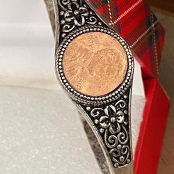 Pulsera Caña Stainless Moneda Joyería Antigua 