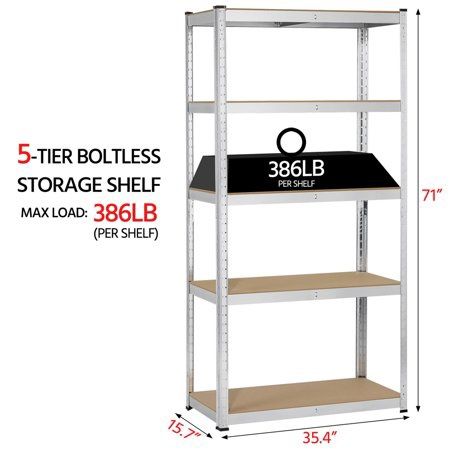 5 Shelf Storage Rack Silver - 35.4 x 15.7 x 71" (LxWxH)