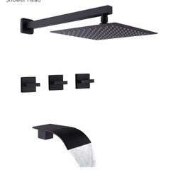 3 Handles Tub Shower Faucet Set with Waterfall Spout,Matte Black$140