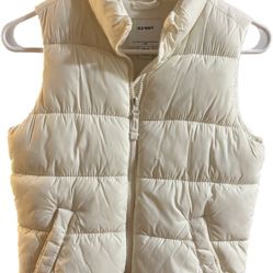 Old Navy Puffer Vest Fleece Lined Cream/Ivory Girls Size Large (10-12) Zip Up