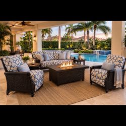 CASTELLE Luxury 5-Piece Outdoor Set | $19K Est. Retail | 2 Recliners + Fire Pit