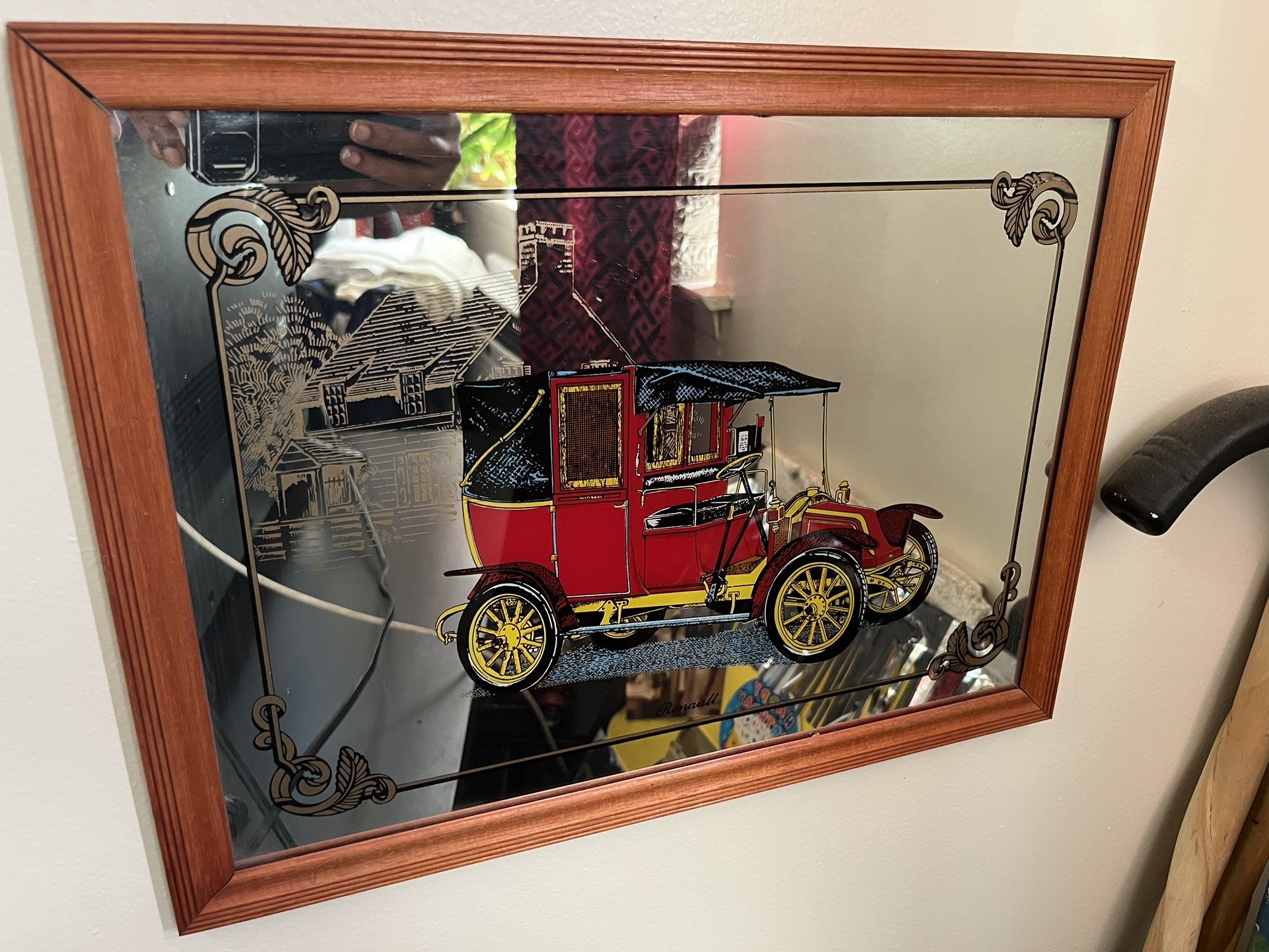Vintage Car Framed Mirror Wall Art – Classic Décor