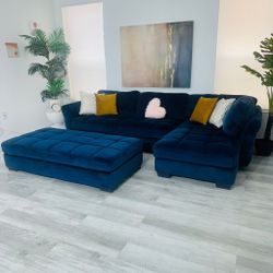 Sectional Couch Blue Velvet Room To Go - FREE DELIVERY
