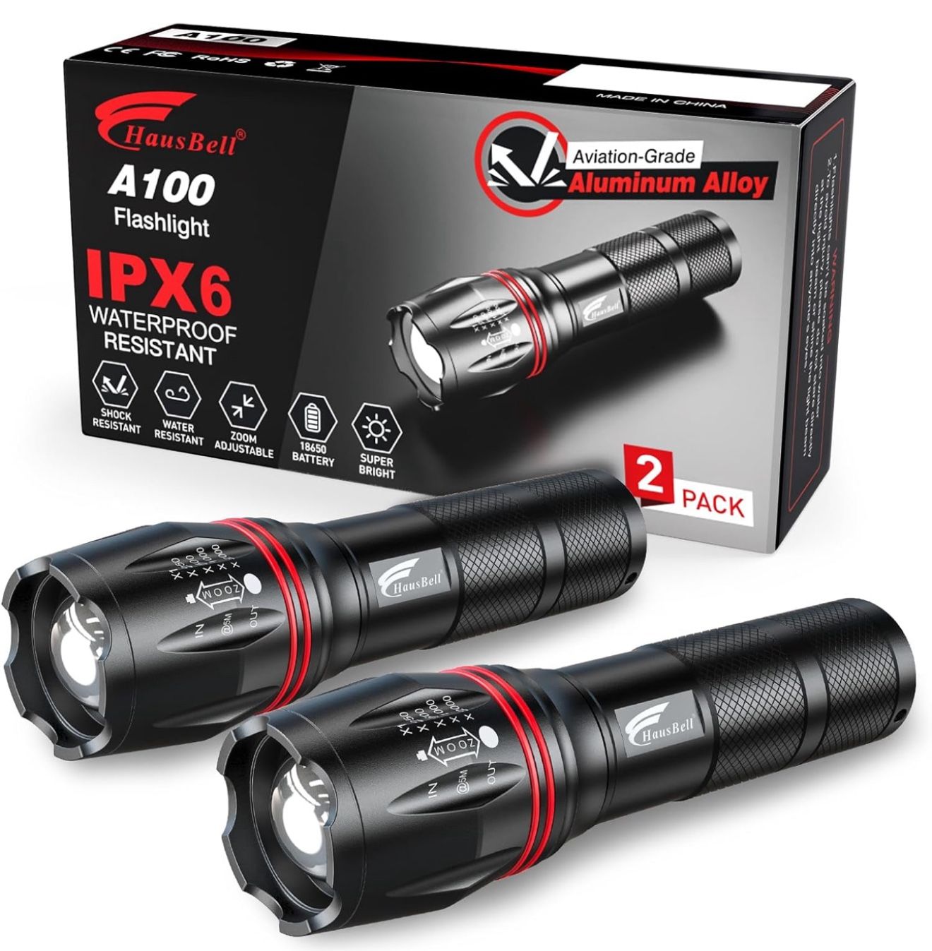 LED EDC Flashlights High Lumens, Bright, Zoomable, Waterproof, Powerful, Emergency Tactical LED Flashlights for Home and 5 Modes, Flashlight for Campi