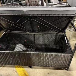 Wicker Black Steel  Chair with Gray Cushioned Seat 