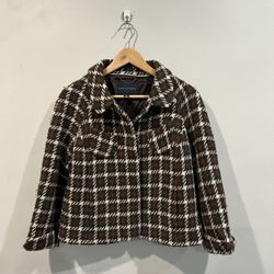 Banana Republic Houndstooth Wool Blend Cropped Jacket Brown XS