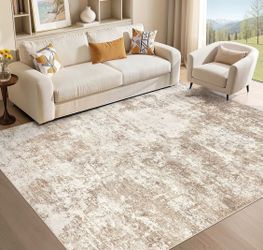 Area Rug Living Room-6X9 Abstract Washable Rug Brown Large Soft Foldable Non Slip Rug Neutral Modern Low Pile Carpet for Bedroom Nursery Dining Room K