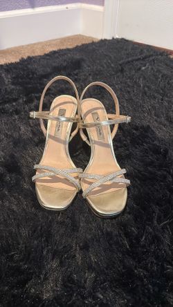 Gold Strappy Heeled Sandals with Rhinestones