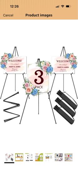 AROIC 63" Easel Stand for Display, 3 Pack Portable Foldable Metal Easel Easels for Signs Wedding Logos ,Arts, Painting,Adjustable Floor Easels with 3 