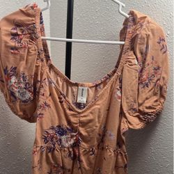 Abound Peach Floral Puff Sleeve Top Size XL