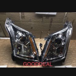2010-2016 Cadillac SRX Head Light Chrome LED Bar DRL Halogen Headlight Pair 