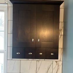 Cabinet With Sink. 24 Wide, Cabinet Above Toilet 30 Wide 2 Light Fixtures 