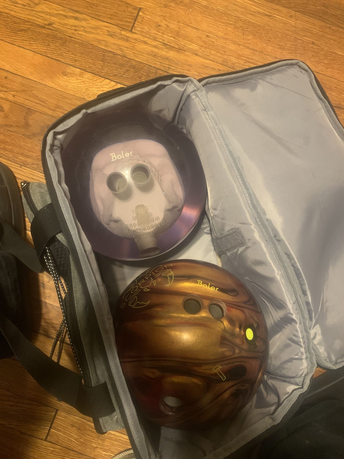 Two Great Bowling Balls And New Shoes Plus Carrying I Bag