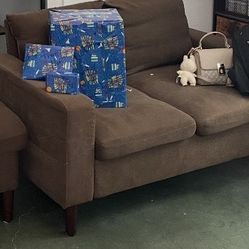 Panana Sectional Sofa 2 Seater Couch with Reversible Back Cushions Modern Fabric Sofa 2 Seater Couch for Small Apartment (Brown, 2 Seater)with Ottoman