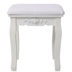 White Princess Vanity Desk Set with Mirror & Cushioned Stool, 4-Drawer Wooden Makeup Vanity Table for Girls' Bedroom, Dressing Table with Ample Storag