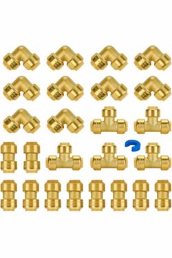 Accesorios de fontanería de 1/2 pulgada, accesorios de pex a presión de 1/2", 10 acoplamientos de 90 grados y codo, tee (5 piezas), accesorios de cobr