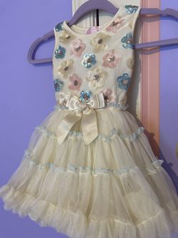 Girls Baby’s Cream Pink With Blue Trim Popatu Tutu Dress