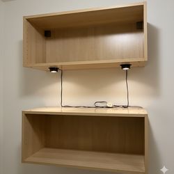 Beautiful set of 2  wall-mounted shelving units with built-in accent lighting