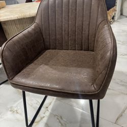 Modern Brown Vegan Leather Dining Chairs (6) + 4 Matching Bar Stools