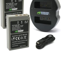 Wasabi Power Battery (2-Pack), Dual Charger for Olympus BLS-5, BLS-50, PS-BLS5, BLS-1, PS-BLS1, E-420, E-450, E-600, E-620, Pen E-P1, E-P2, E-P3, E-PL