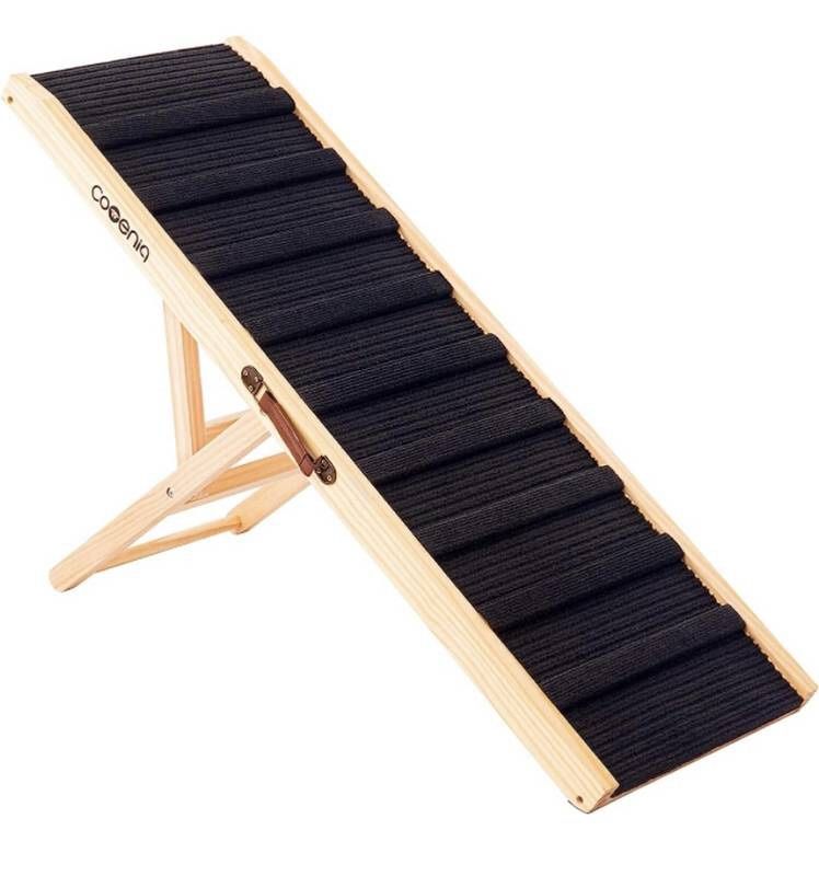 Dog Ramp for Bed Adjustable Dog Ramps for High Beds?Folding Portable Pet Ramp for Couch with Non-Slip Carpet Surface, Natural Wooden, Height f