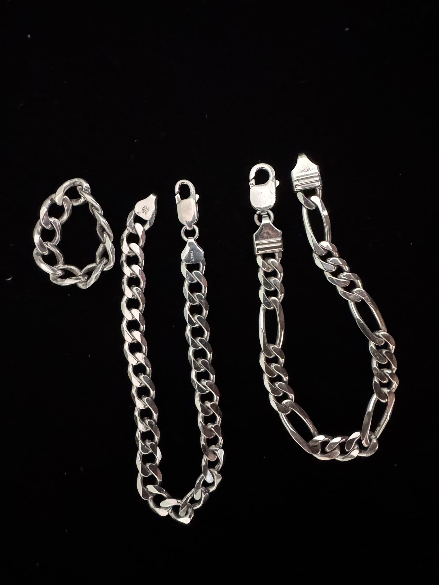 2 Sterling silver bracelets & 1 curb link ring