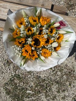 Sunflowers and tulips
