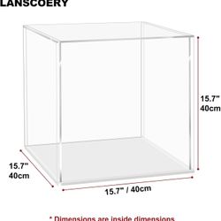 NEW - LANSCOERY Clear Acrylic Display Case, Assemble Cube Display Box Stand with White Base, Dustproof Protection Showcase for Collectibles Memorabili
