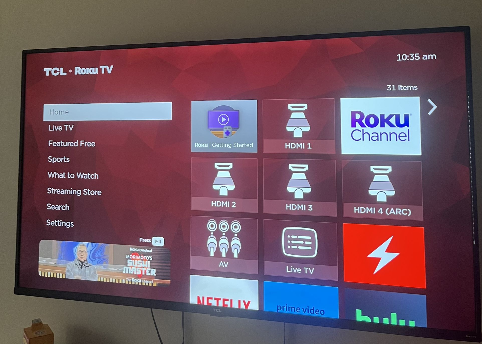 55 TCL Roku With Wall Pirate Included