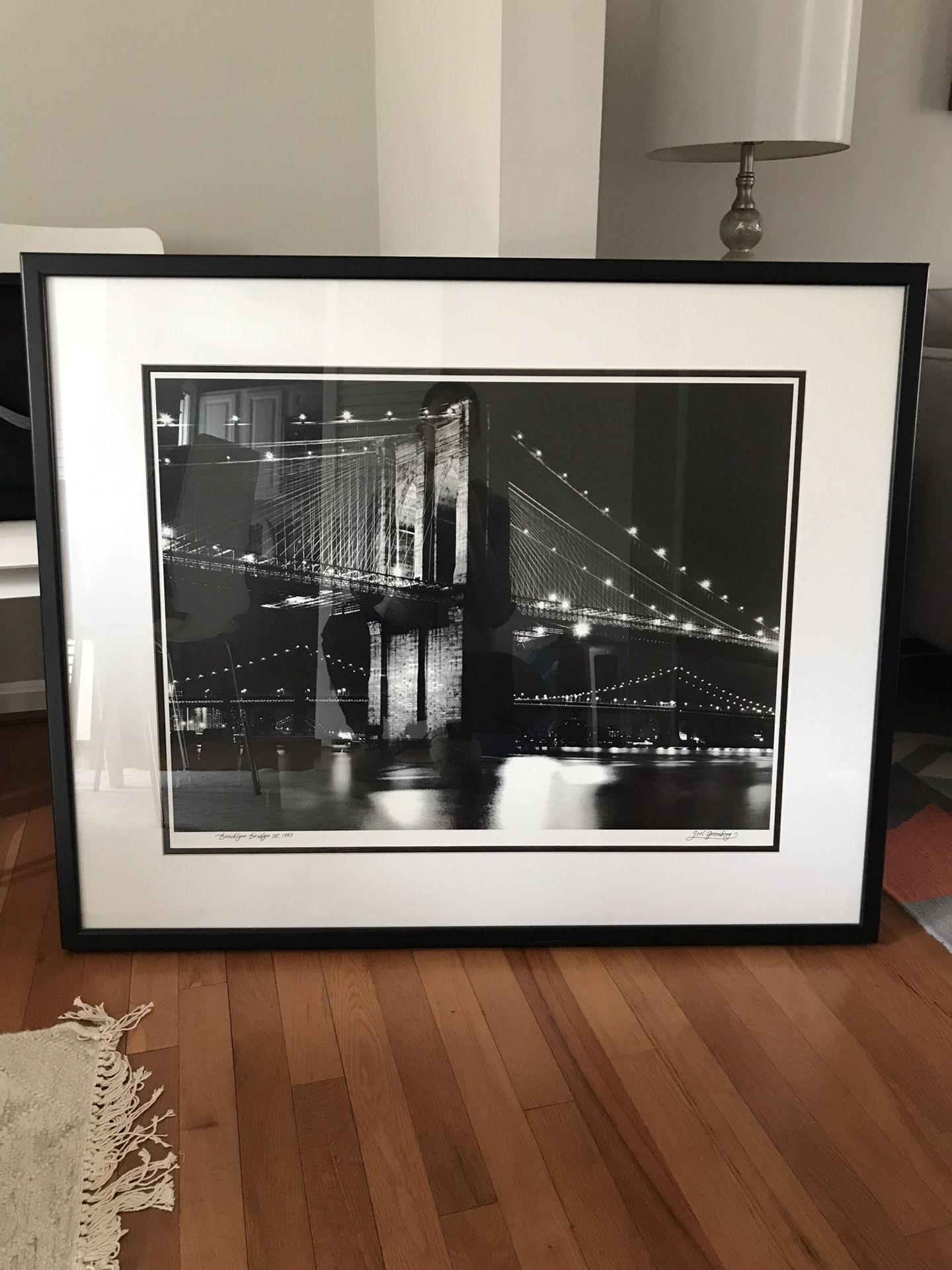 Large Pottery Barn Framed Print of the Brooklyn Bridge