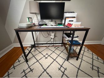 Modern Industrial Computer Desk with Storage Shelves – $40