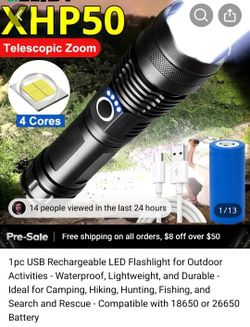 1pc USB Rechargeable LED Flashlight for Outdoor Activities - Waterproof, Lightweight, and Durable - Ideal for Camping, Hiking, Hunting, Fishing, and S