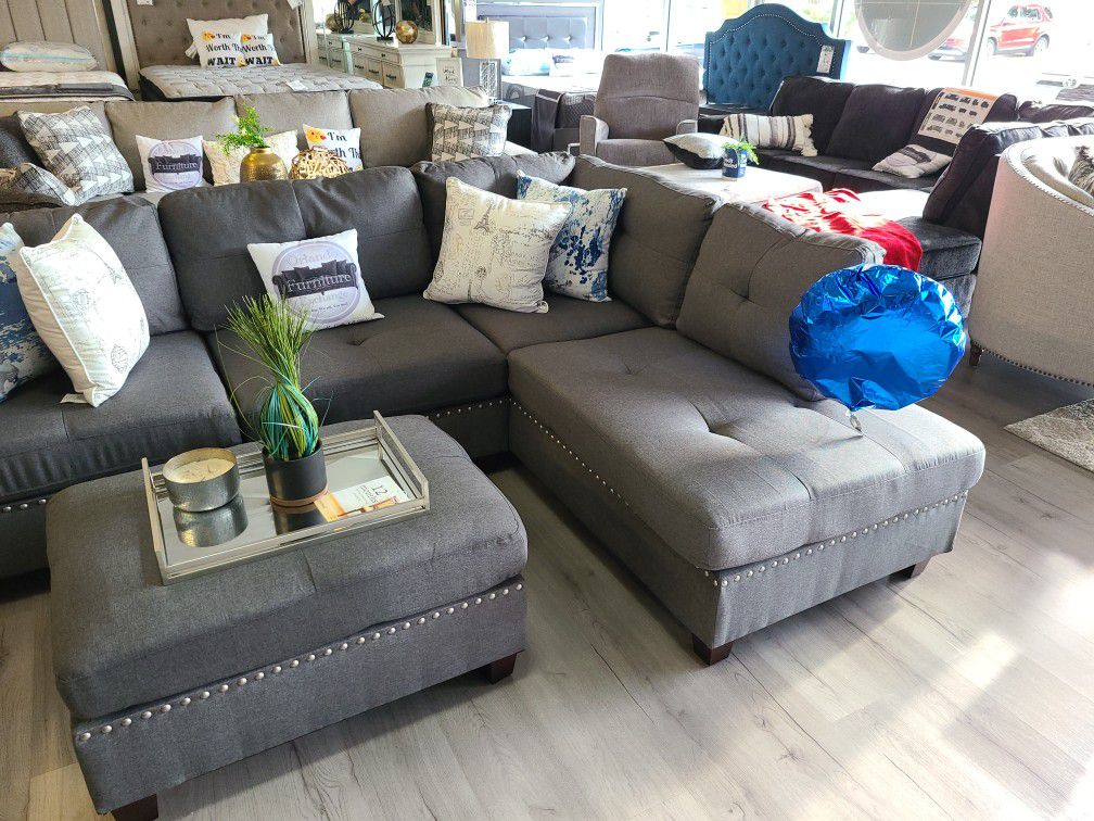 FREE DELIVERY ‼️ NEW GREY SECTIONAL SOFA WITH OTTOMAN 🚨 
